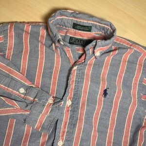 Polo Ralph Lauren Button Down Shirt Kids S Blue Red Striped Oxford Long Sleeve